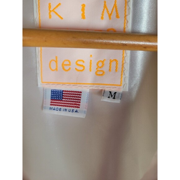 VTG USA Flag Satin Bomber Jacket Mens MEDIUM LARGE Kim Baker Design White - Picture 6 of 12